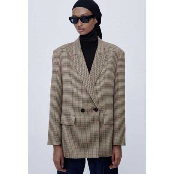 Zara Boxy Fit Plaid Blazer Jacket - Picture 7 of 8